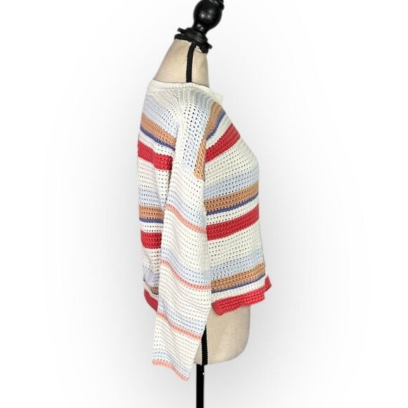 Joie Diza Pullover Sweater Women's XS Ivory Red Striped Crochet Long Sleeve RTR - Picture 6 of 14
